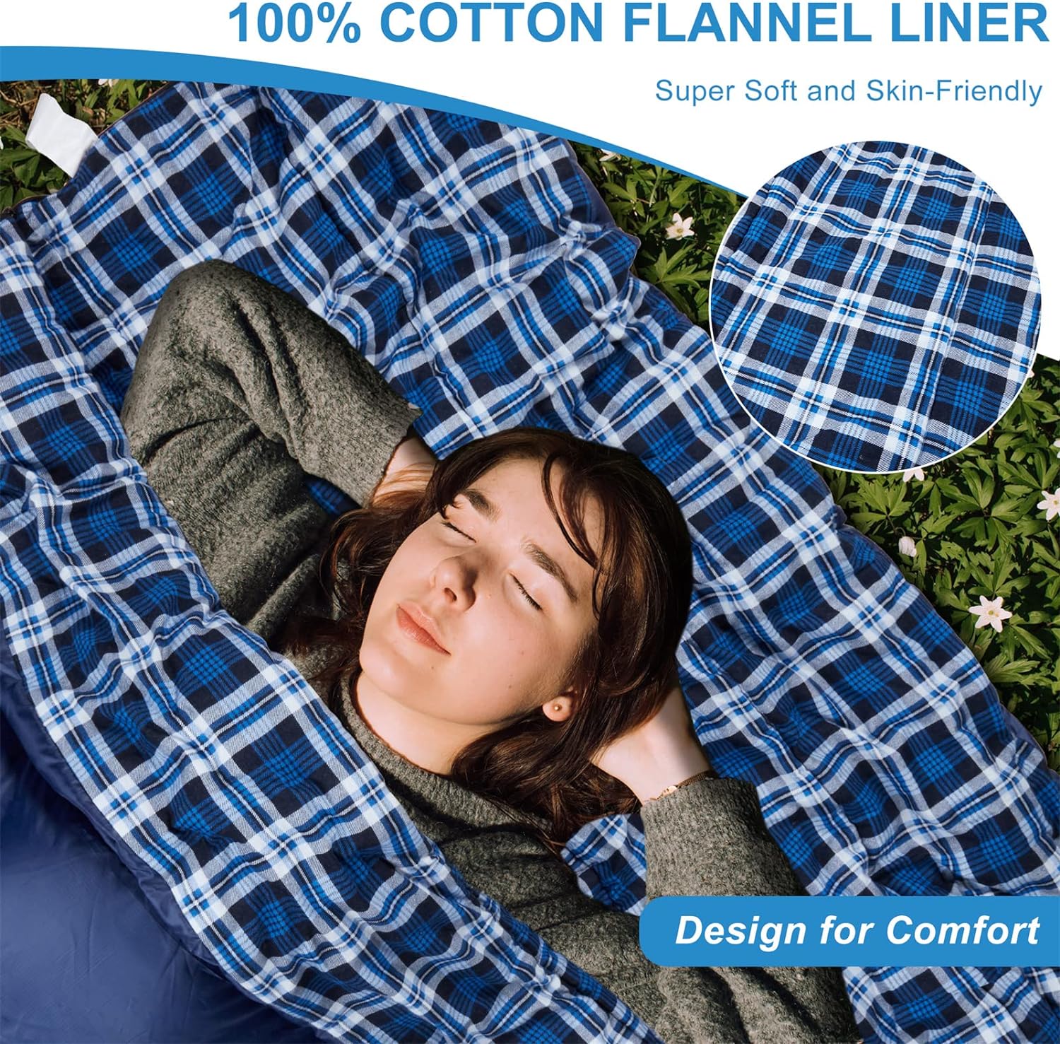 AGEMORE Cotton Flannel Double Sleeping Bag for Camping, Backpacking Or Hiking. Queen Size 2 Person Waterproof Sleeping Bag for Adults Or Teens. Lightweight with Compression Sack - Image 3