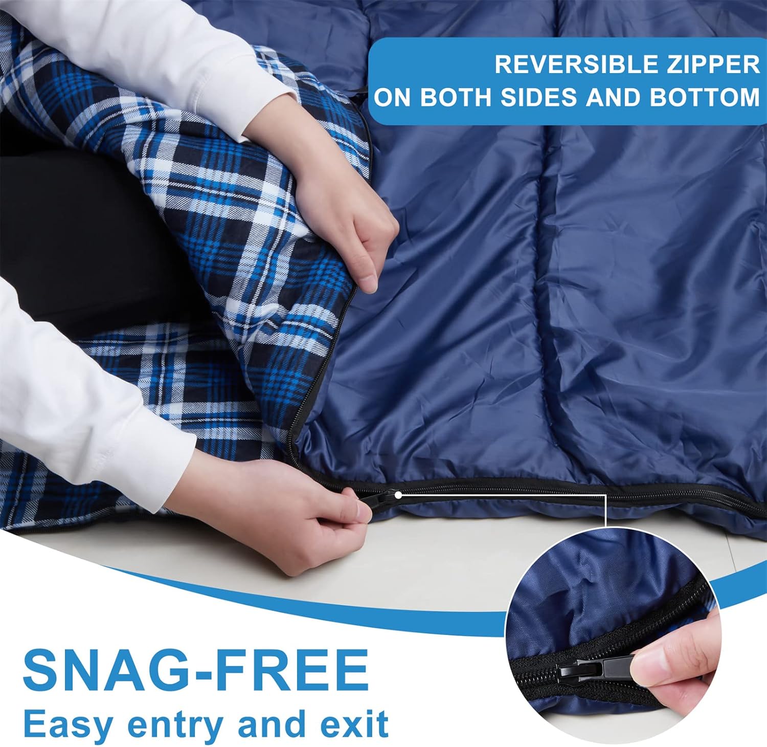 AGEMORE Cotton Flannel Double Sleeping Bag for Camping, Backpacking Or Hiking. Queen Size 2 Person Waterproof Sleeping Bag for Adults Or Teens. Lightweight with Compression Sack - Image 5