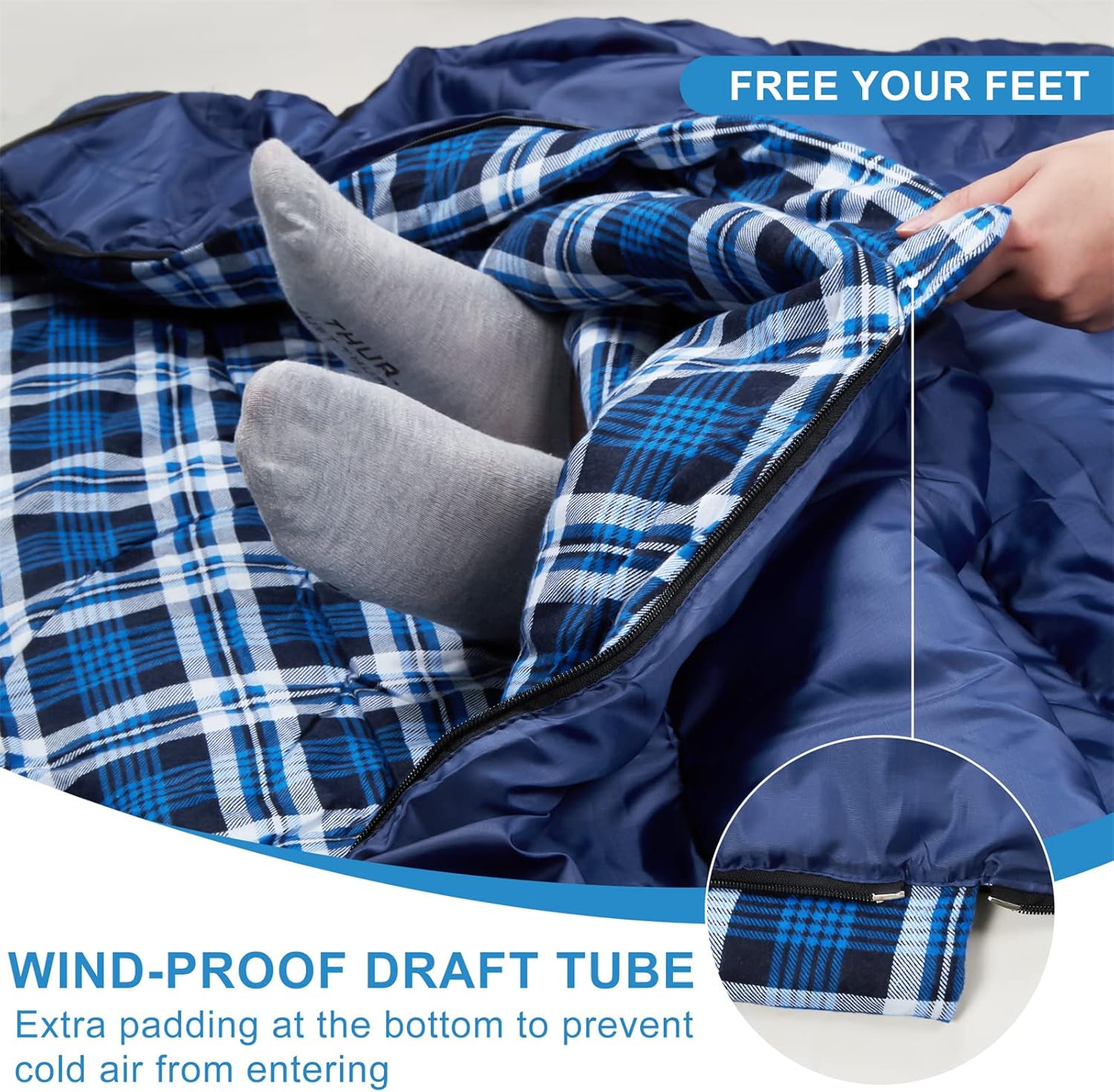 AGEMORE Cotton Flannel Double Sleeping Bag for Camping, Backpacking Or Hiking. Queen Size 2 Person Waterproof Sleeping Bag for Adults Or Teens. Lightweight with Compression Sack - Image 6