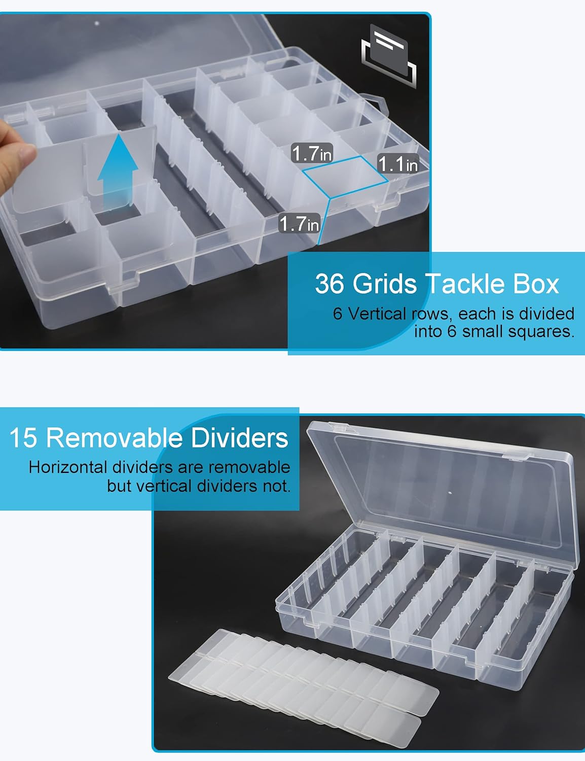 Beoccudo Tackle Box Fishing 3600 Tackle Box Organizer 2 Pack Clear Tacklebox Bead Organizer Box Plastic Organizer Tackle Storage Boxes with Dividers - Image 3