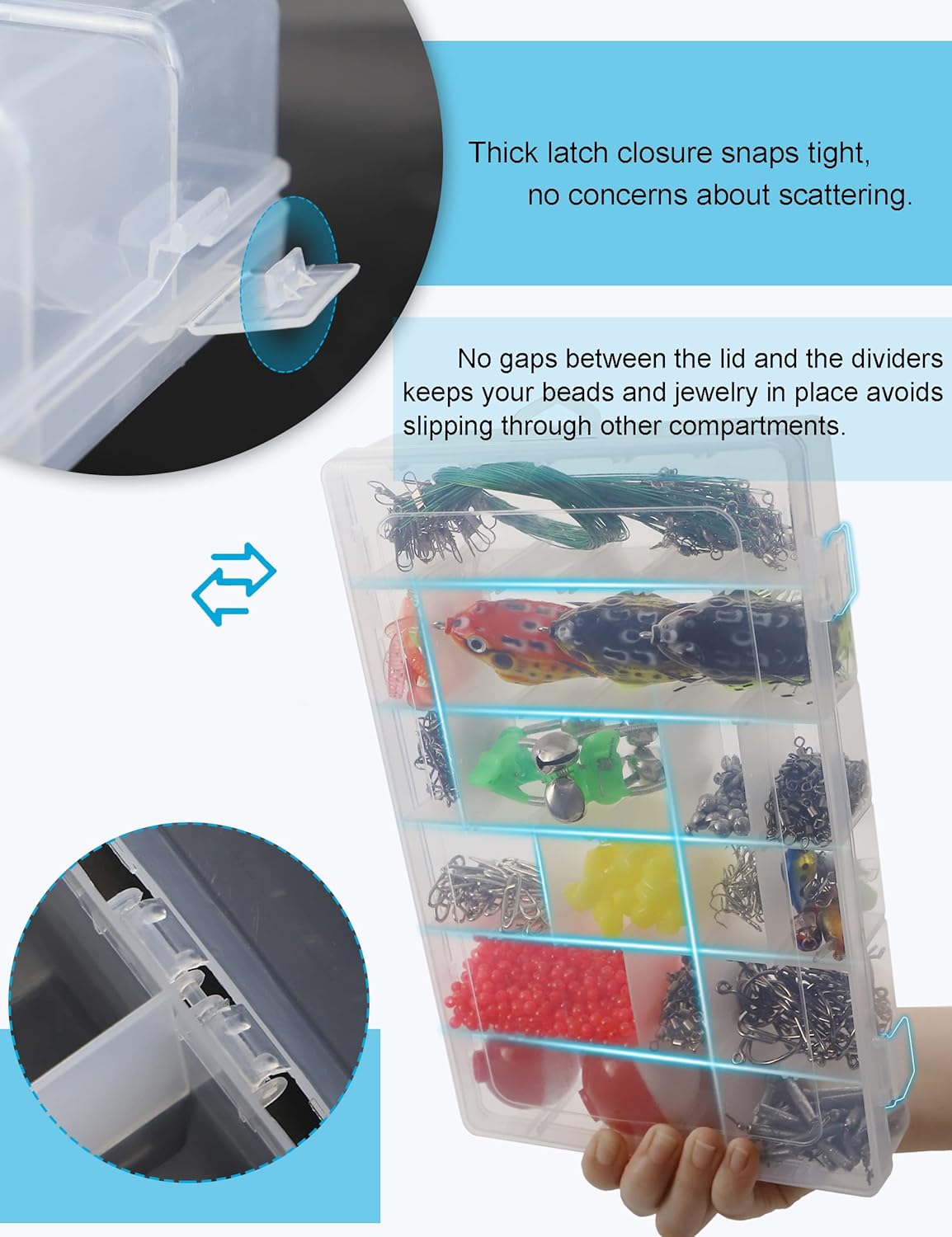 Beoccudo Tackle Box Fishing 3600 Tackle Box Organizer 2 Pack Clear Tacklebox Bead Organizer Box Plastic Organizer Tackle Storage Boxes with Dividers - Image 4