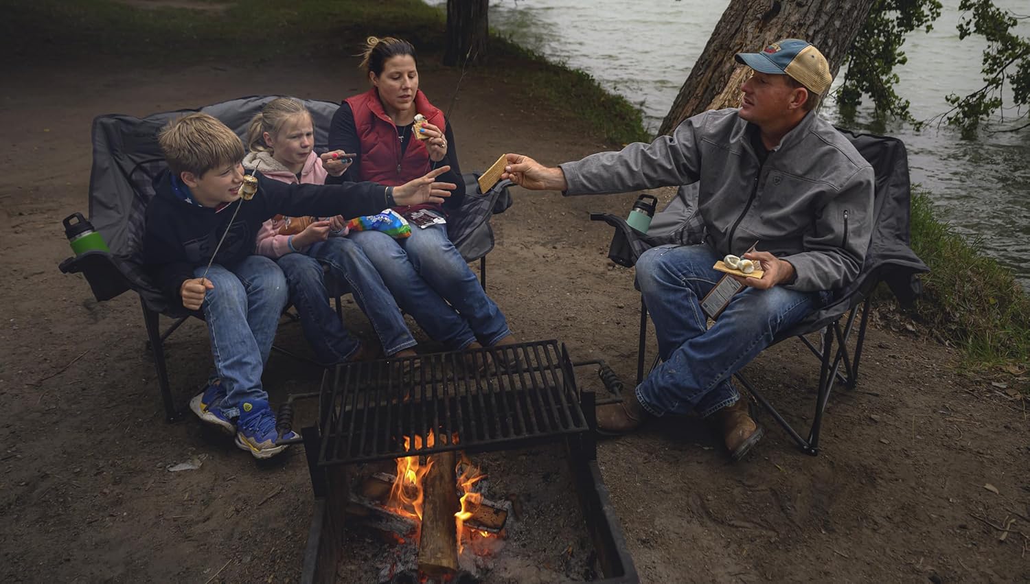 Black Sierra Plush Camping Chair for Sports & Outdoors, Oversize XL Outdoor Folding Chair Supports 400 lbs, Heavy Duty Lounge w/Cup Holders & Carry Bag Perfect for Tailgating, Patio - Image 2