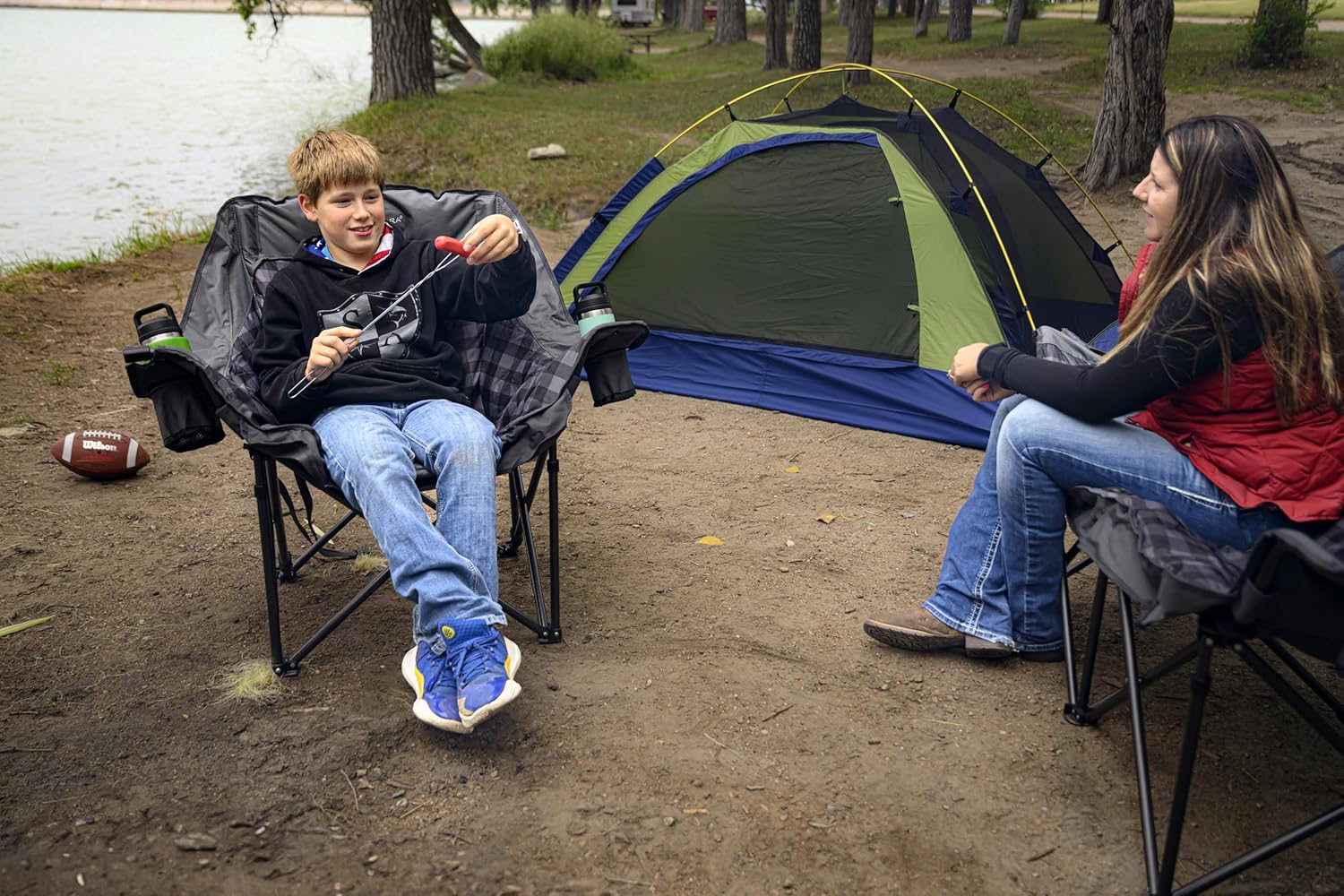 Black Sierra Plush Camping Chair for Sports & Outdoors, Oversize XL Outdoor Folding Chair Supports 400 lbs, Heavy Duty Lounge w/Cup Holders & Carry Bag Perfect for Tailgating, Patio - Image 9