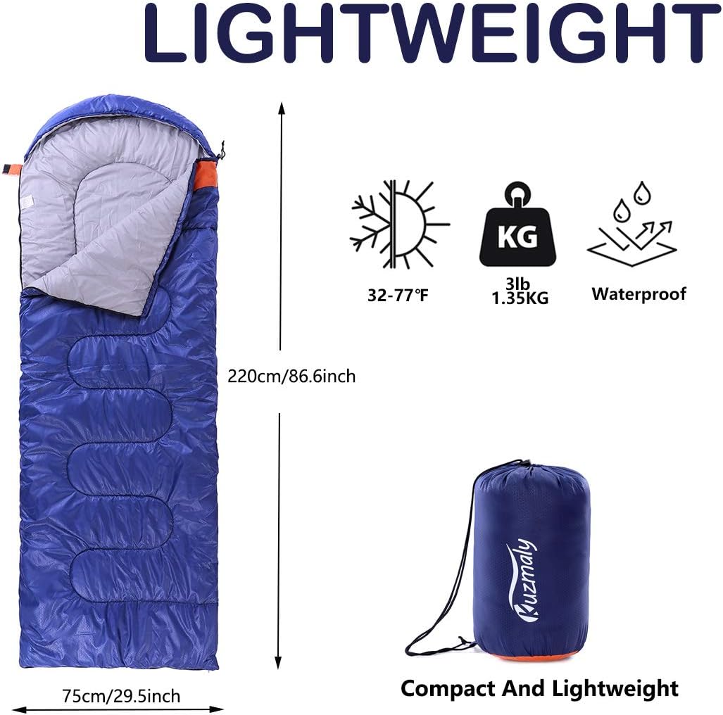 Camping Sleeping Bag 3 Seasons Lightweight &Waterproof with Compression Sack Camping Sleeping Bag Indoor & Outdoor for Adults & Kids - Image 2