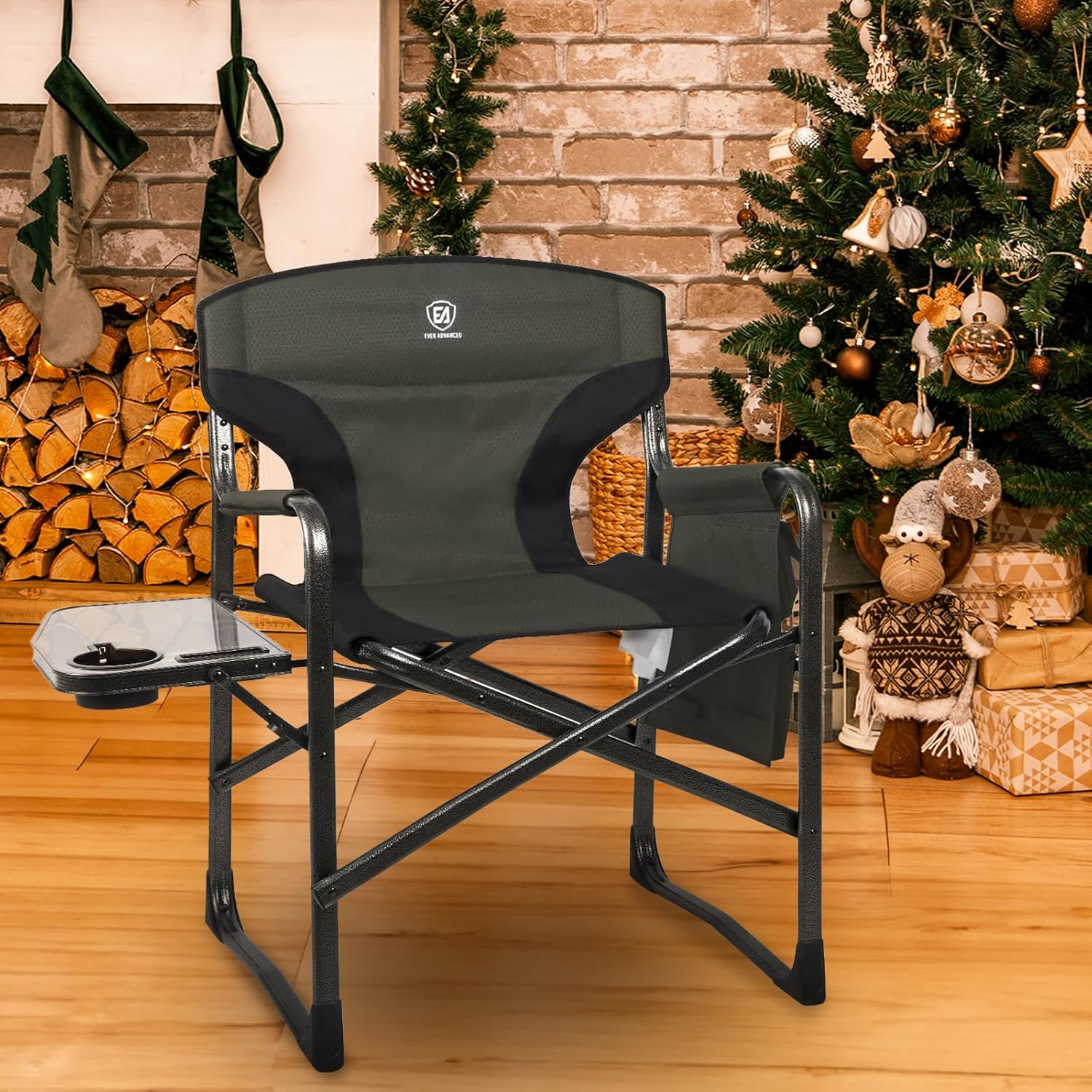 EVER ADVANCED Lightweight Folding Directors Chairs Outdoor, Aluminum Camping Chair with Side Table and Storage Pouch, Heavy Duty Supports 350LBS - Image 2