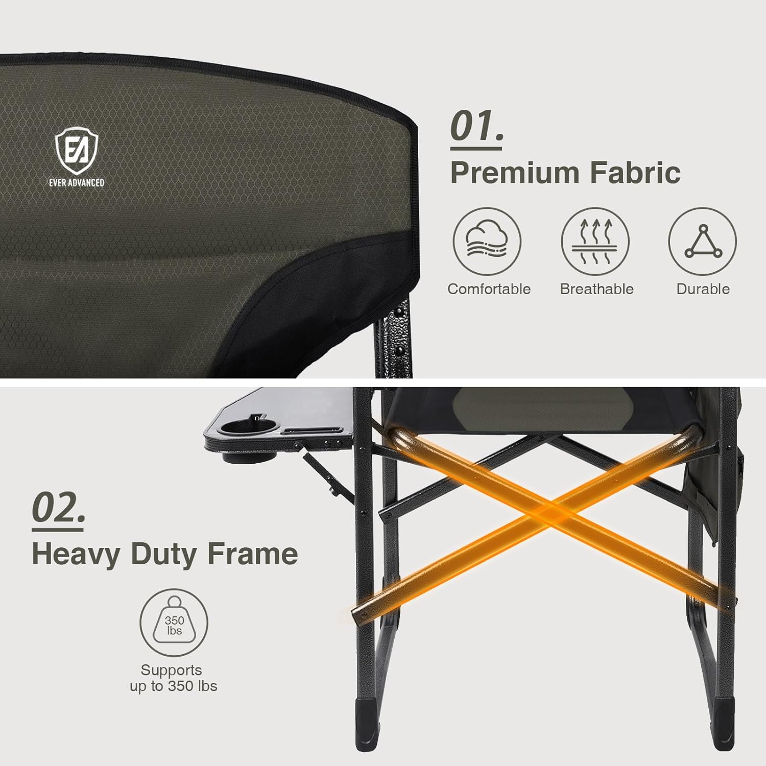 EVER ADVANCED Lightweight Folding Directors Chairs Outdoor, Aluminum Camping Chair with Side Table and Storage Pouch, Heavy Duty Supports 350LBS - Image 4