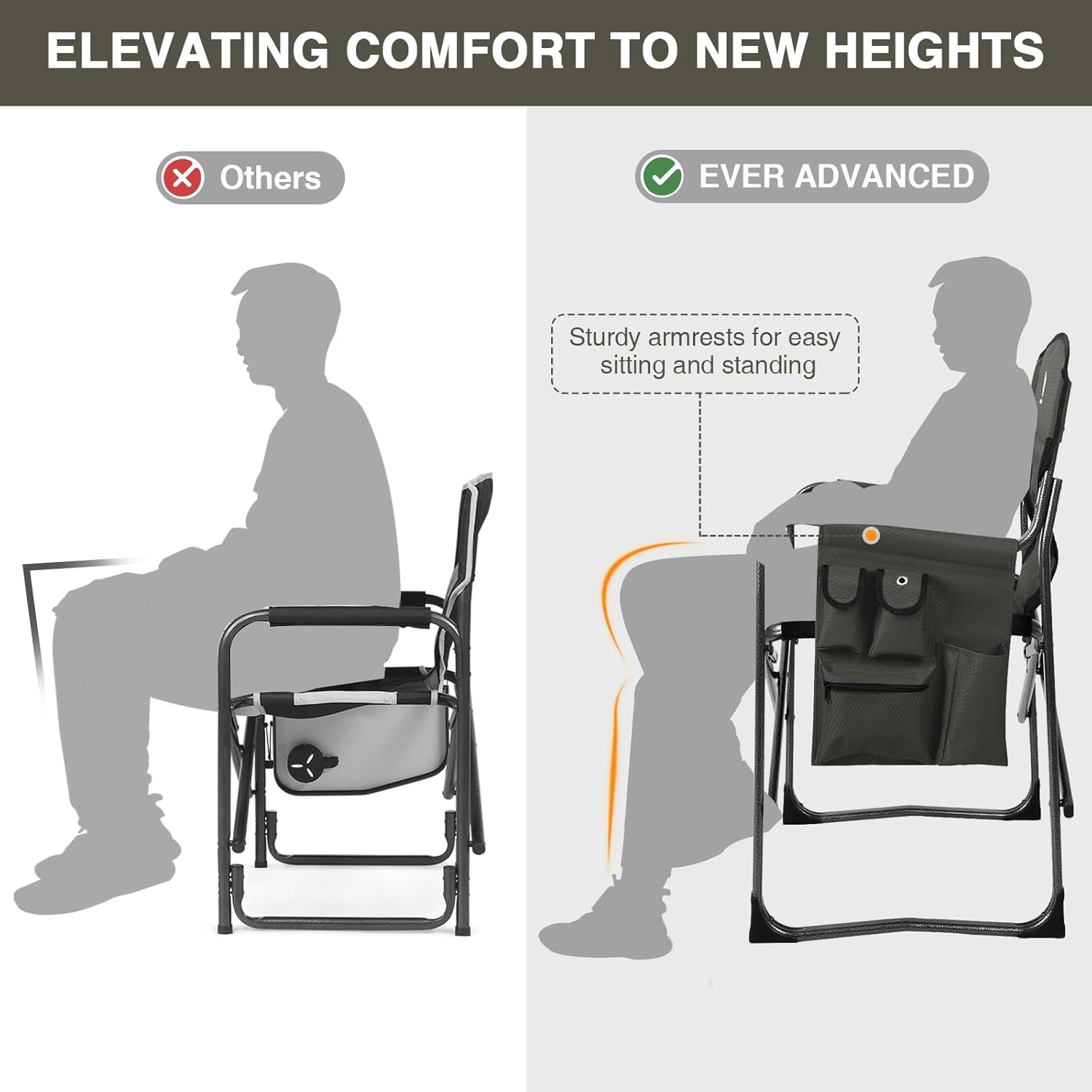 EVER ADVANCED Lightweight Folding Directors Chairs Outdoor, Aluminum Camping Chair with Side Table and Storage Pouch, Heavy Duty Supports 350LBS - Image 8